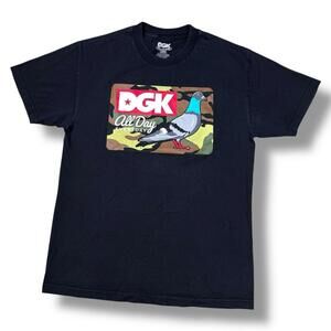 DGK All Day Everyday Camo Pigeon Graphic Tee Black Size L Streetwear T-Shirt Pop